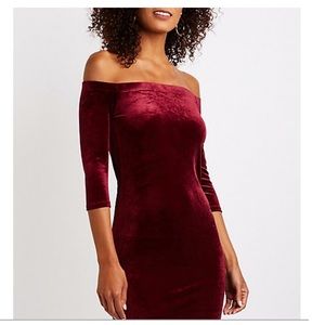 Off the shoulder wine red holiday dress